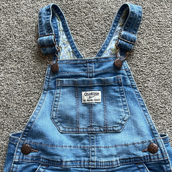 Great Condition! OshKosh B’Gosh Vestbak Stretch Overalls, Floral Lined 3T - Picture 1 of 5